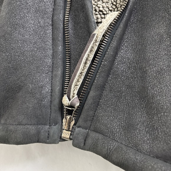 Searle Leather Shearling Coat Mens Large Black England Heritage Old Money - Picture 9 of 13